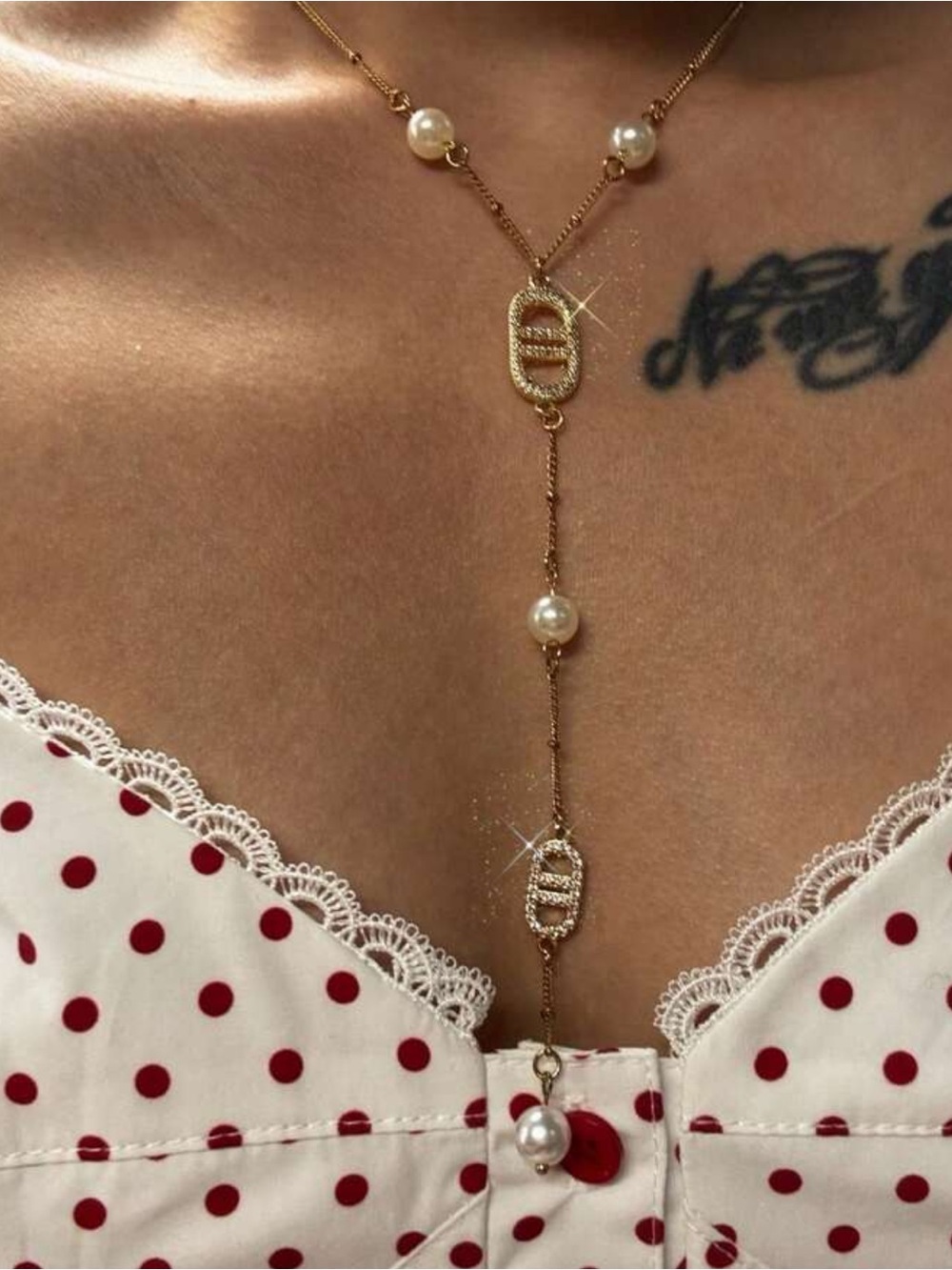 Target Gold-Tone Pearl Lariat Necklace with Crystal Links